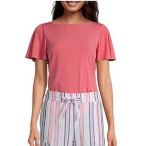 Liz Claiborne Pink Flutter Sleeve Blouse XS Short Sleeve Work Top